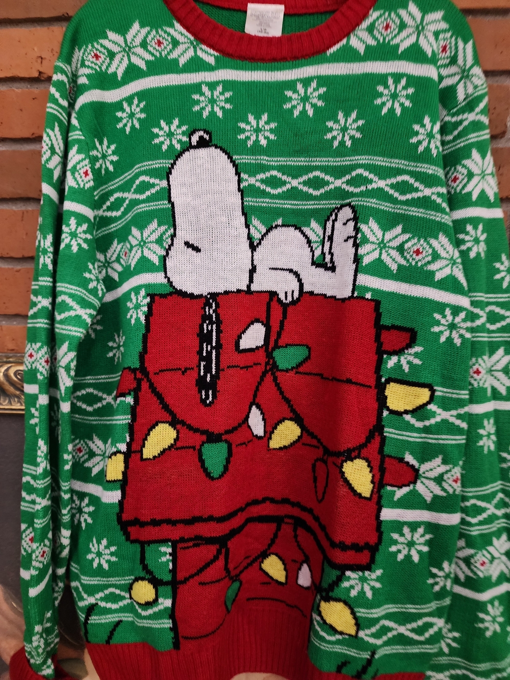 Peanuts Green & Red Snoopy Holiday Crewneck Sweater - Picture 3 of 9